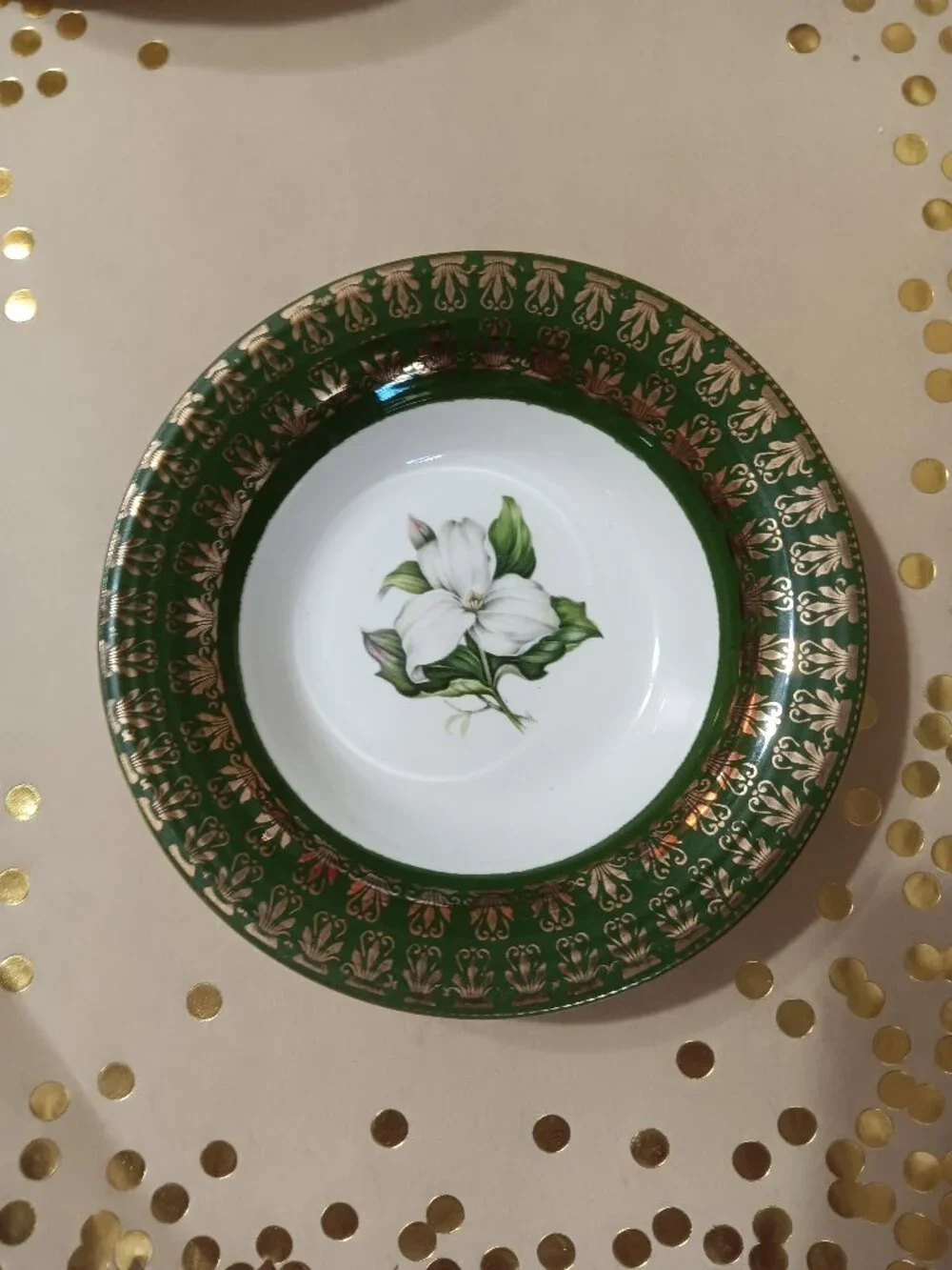 2 L'TRIOMPHE American Limoges TRILLIUM 22 K Gold SAUCE Bowls FOREST GREEN LQQK!!